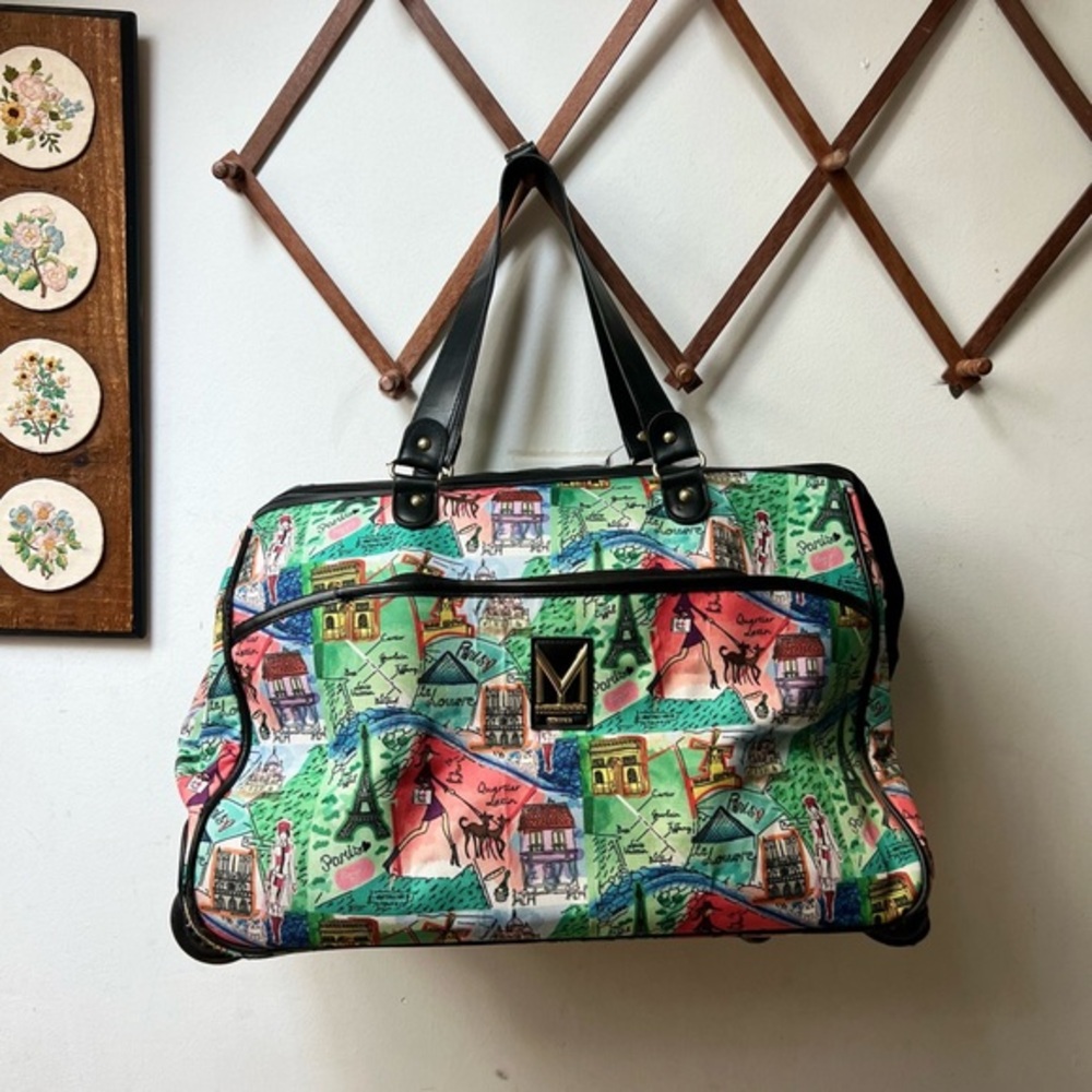 Mia Toro Paris Themed Rolling Duffel Multicolor Travel Bag
